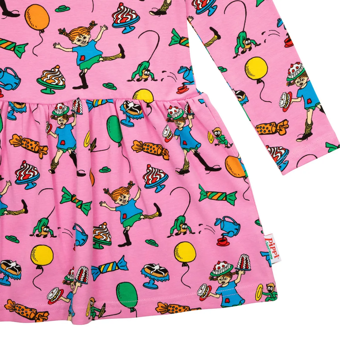 Peppi Pitkätossu Juhla-Peppi-mekko vaaleanpunainen