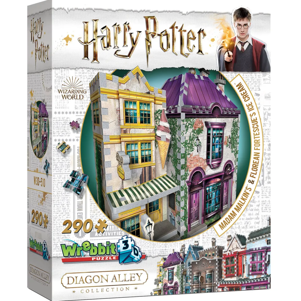 Wrebbit Harry Potter Matami Malkinin kaapukauppa ja Qaino Vahvahqon jäätelöbaari 3D-palapeli